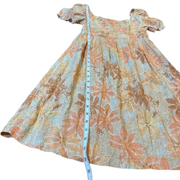ROXY Peach Floral Mini Sundress Sun Dress Soft Smocked Babydoll Size SMALL - Picture 4 of 7